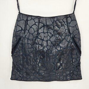 New Les Chiffoniers Leather Mini Skirt Womens XS Black Animal Print Pockets